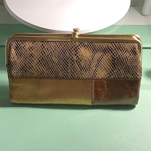 HOBO Handbags - Vintage Brown Snakeskin Clutch with Gold Accents